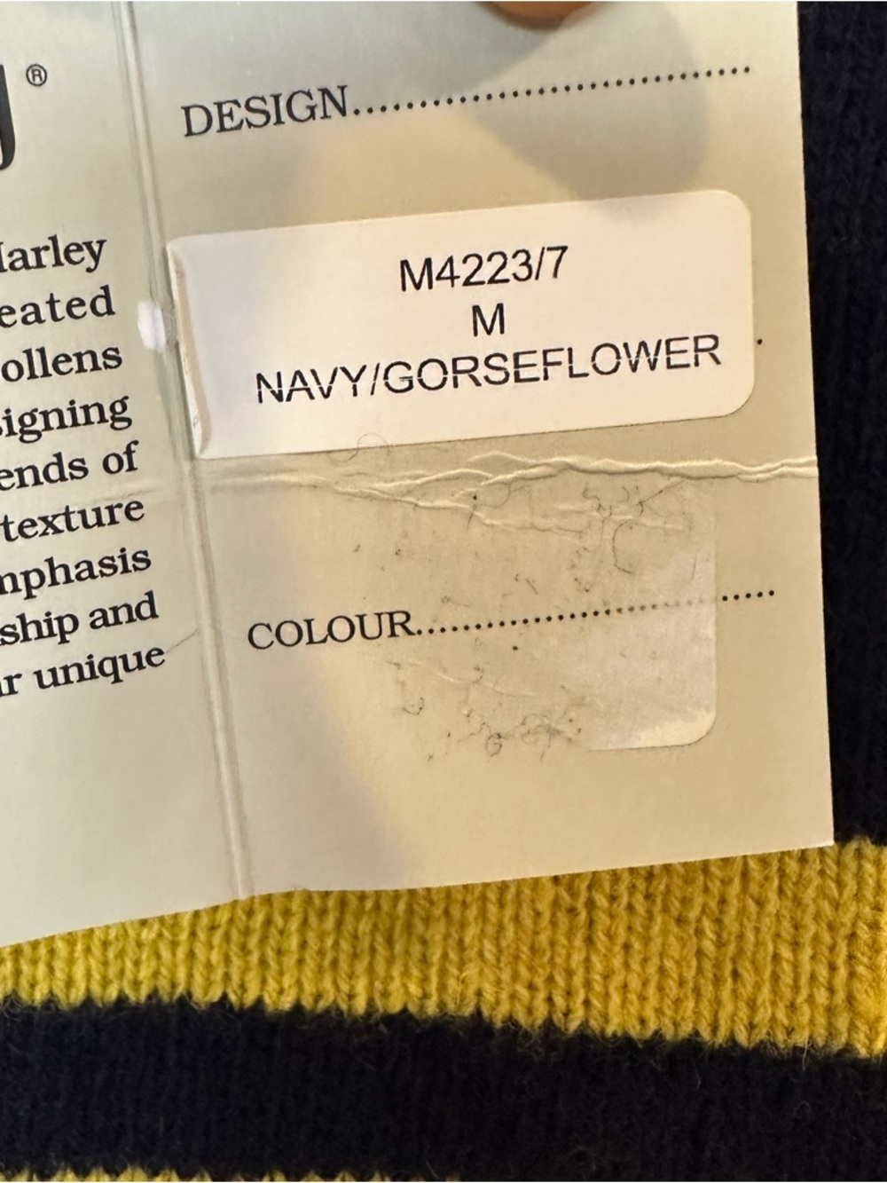 Harley of Scotland Wool Navy Sweater with Yellow Stripes - Picture 4 of 6
